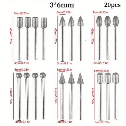 20PC Diamond Grinding Heads for Jade Carving and Sanding