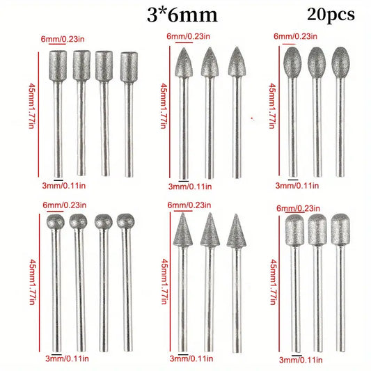 20PC Diamond Grinding Heads for Jade Carving and Sanding